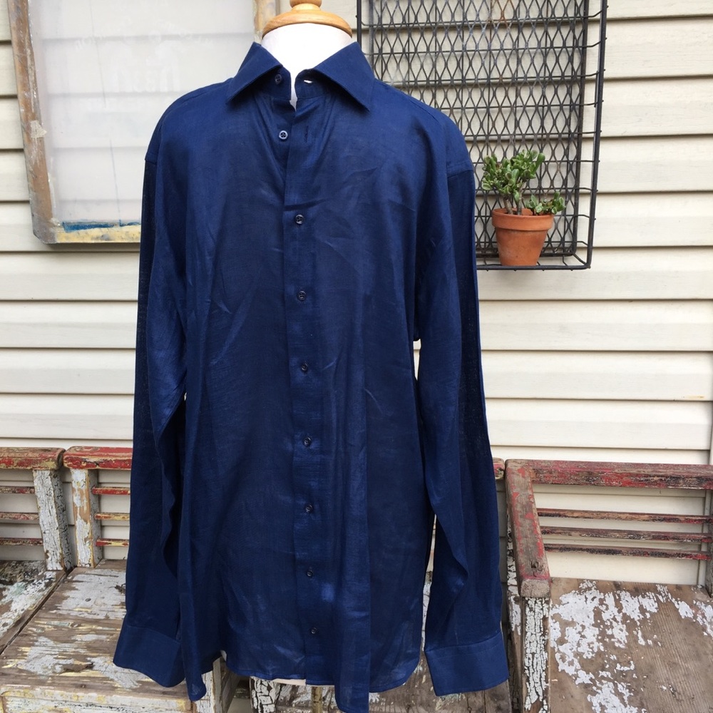 Men’s Niente Affato long sleeve blue linen shirt